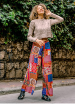 Palazzo High Waist Loose Cut Red Print Trousers